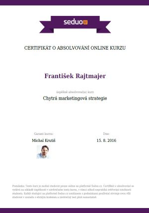 Certifikát za kurz Chytrá marketingová strategie