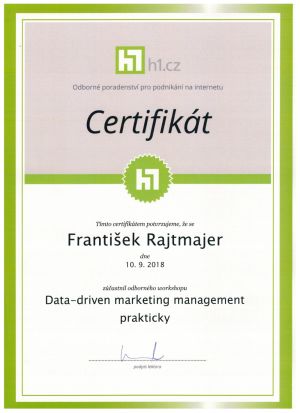 Certifikát ze Data Driven marketing Management