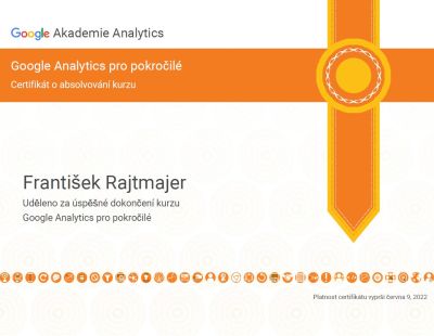 Certifikát GA Akademie pro Františka Rajtmajera