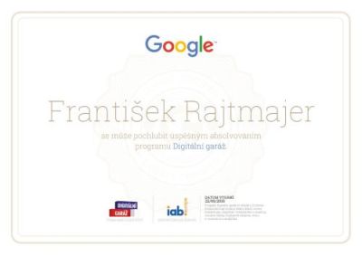 Certifikát Digitální garáž pro Františka Rajtmajera