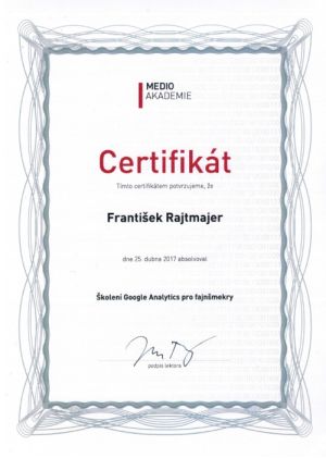 Certifikát ze školení Google Analytics pro fajnšmekry